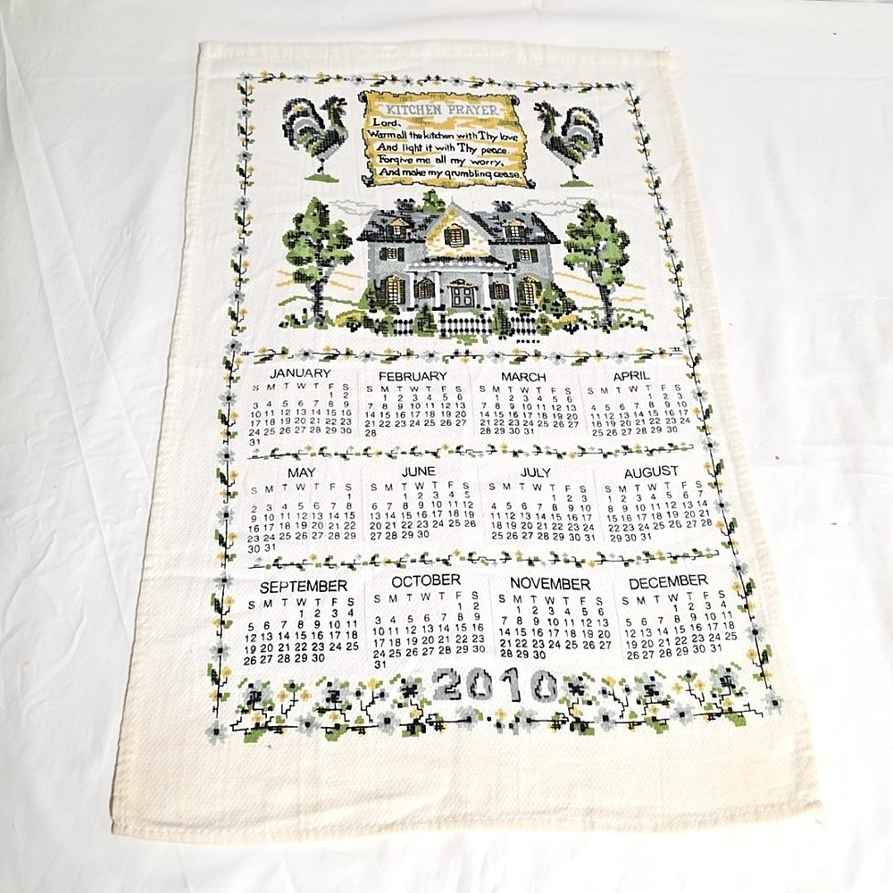 Vintage 2010 Kitchen Calendar Tea Towel Cream Farmhouse Kitchen Prayer